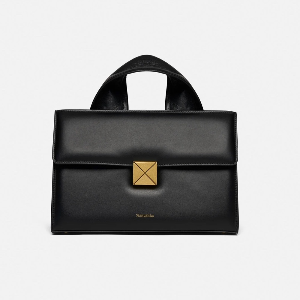NANUSHKA THE SANDI LOCK Top Handle Bag Black Leather $845 NWT